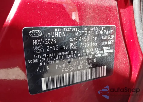 2024 Hyundai Sonata Sel from USA, damaged, VIN KMHL14JA1RA363418